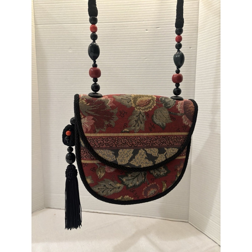 Rafael Sanchez Vintage Tapestry Crossbody Handbag w/ Beaded Cord Strap